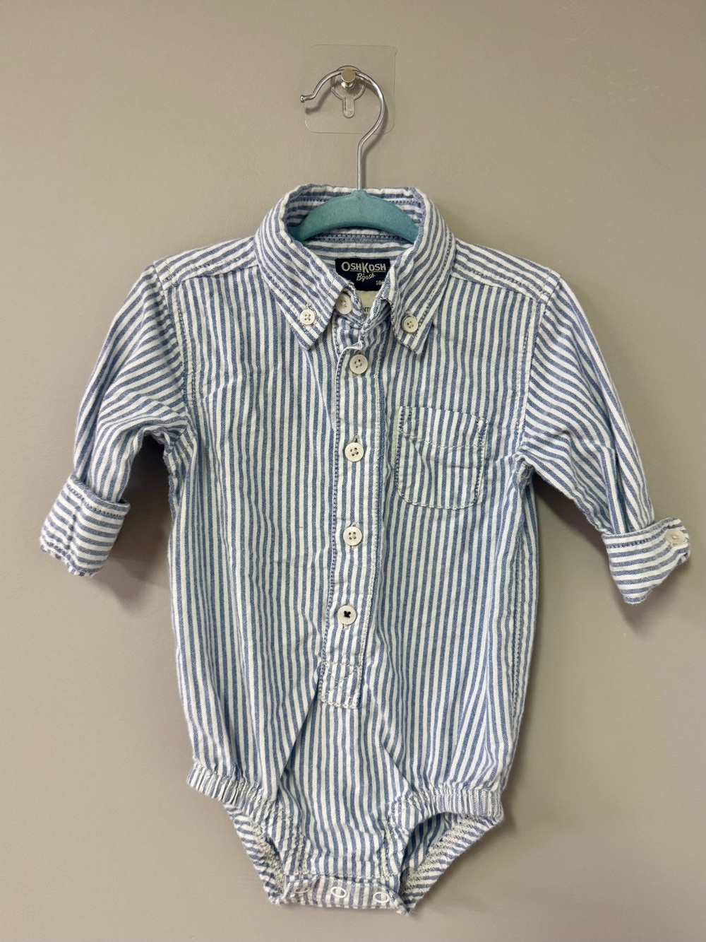 OshKosh B'gosh Blue & White Striped Button-Down Bodysuit